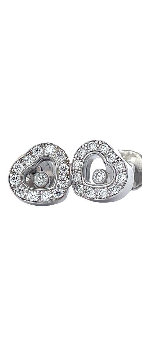 Vintage Chopard Happy Diamonds 18K White Gold Stud Earrings with Diamond